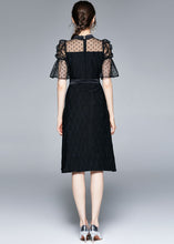 Load image into Gallery viewer, Slim Fit Black V Neck Tulle Patchwork Cotton Dress Flare Sleeve
