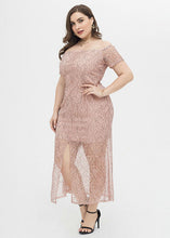 Load image into Gallery viewer, Slim Fit Pink Slash Neck Front Open Patchwork Lace Dress Summer