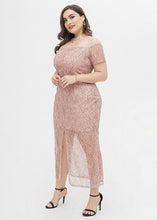 Load image into Gallery viewer, Slim Fit Pink Slash Neck Front Open Patchwork Lace Dress Summer