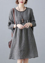 Load image into Gallery viewer, Small Plaid Patchwork Linen Mid Dress O Neck Wrinkled Summer
