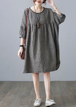 Load image into Gallery viewer, Small Plaid Patchwork Linen Mid Dress O Neck Wrinkled Summer
