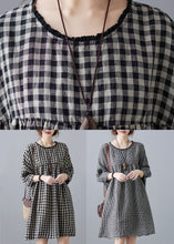 Load image into Gallery viewer, Small Plaid Patchwork Linen Mid Dress O Neck Wrinkled Summer