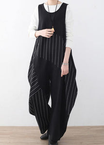 Spring  Summer Cotton Hemp Women Oversized Asymmetric Striped Jumpsuit