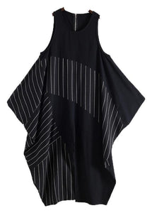 Spring  Summer Cotton Hemp Women Oversized Asymmetric Striped Jumpsuit