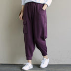 Spring Purple new solid color single pocket show thin Harem Pants