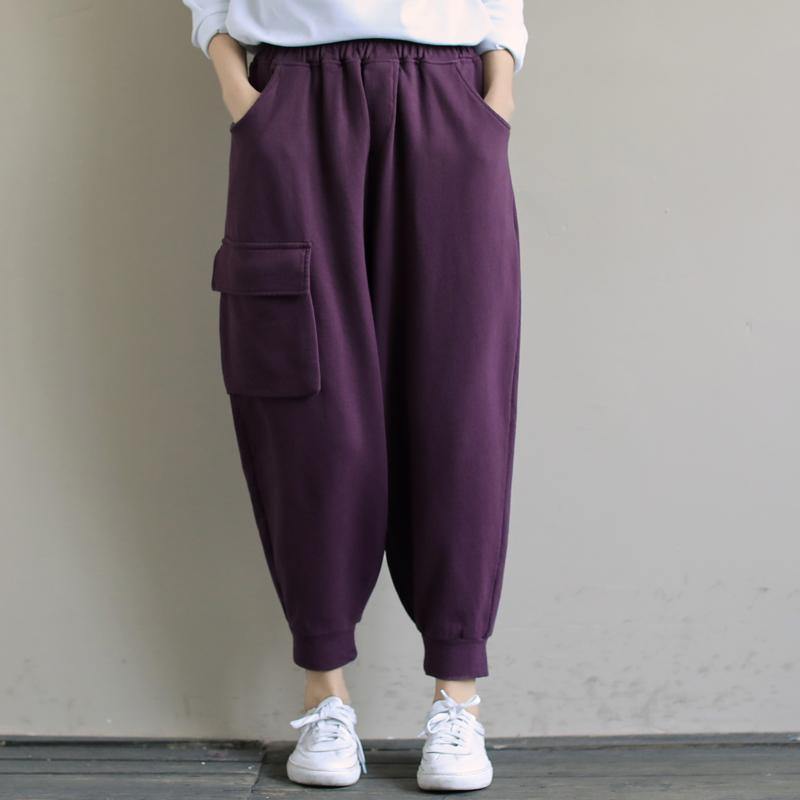 Spring Purple new solid color single pocket show thin Harem Pants