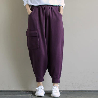 Spring Purple new solid color single pocket show thin Harem Pants