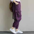 Spring Purple new solid color single pocket show thin Harem Pants