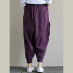Spring Purple new solid color single pocket show thin Harem Pants
