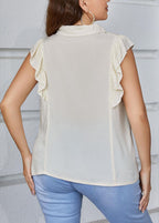 Style Apricot Peter Pan Collar Ruffled Button Patchwork Cotton Blouses Sleeveless