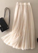 Style Apricot wrinkled Patchwork Tulle pleated skirt Spring