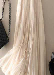 Style Apricot wrinkled Patchwork Tulle pleated skirt Spring