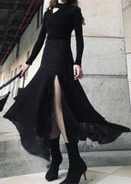 Style Black High Waist side open Summer Skirt