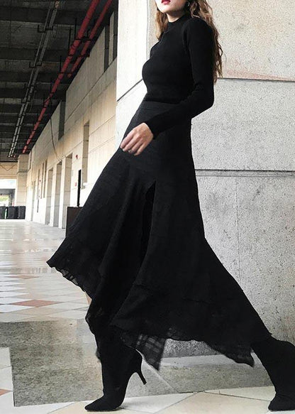 Style Black High Waist side open Summer Skirt