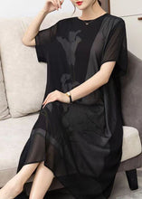 Load image into Gallery viewer, Style Black O Neck Print Patchwork Chiffon Dress Summer