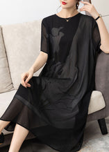 Load image into Gallery viewer, Style Black O Neck Print Patchwork Chiffon Dress Summer