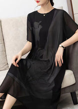 Load image into Gallery viewer, Style Black O Neck Print Patchwork Chiffon Dress Summer