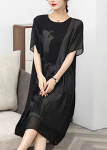 Load image into Gallery viewer, Style Black O Neck Print Patchwork Chiffon Dress Summer