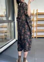 Load image into Gallery viewer, Style Black Oversized Print Linen Overalls Jumpsuit Half Sleeve