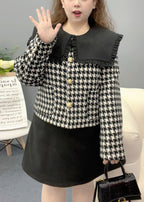Style Black Peter Pan Collar Plaid Two Pieces Set Fall