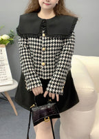 Style Black Peter Pan Collar Plaid Two Pieces Set Fall