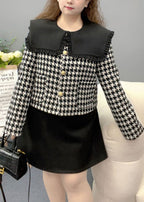 Style Black Peter Pan Collar Plaid Two Pieces Set Fall