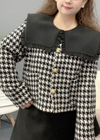 Style Black Peter Pan Collar Plaid Two Pieces Set Fall