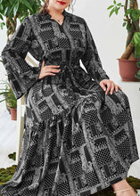 Load image into Gallery viewer, Style Black Print V Neck Elastic Waist Maxi Dress Long Sleeve