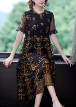 Load image into Gallery viewer, Style Black Ruffled Collar Embroideried Tulle Cinched Dress Summer