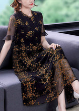 Load image into Gallery viewer, Style Black Ruffled Collar Embroideried Tulle Cinched Dress Summer