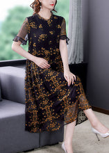 Load image into Gallery viewer, Style Black Ruffled Collar Embroideried Tulle Cinched Dress Summer