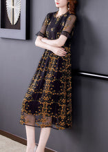 Load image into Gallery viewer, Style Black Ruffled Collar Embroideried Tulle Cinched Dress Summer