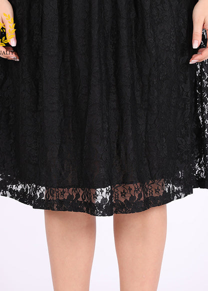 Style Black V Neck Solid Lace Mid Dresses Summer