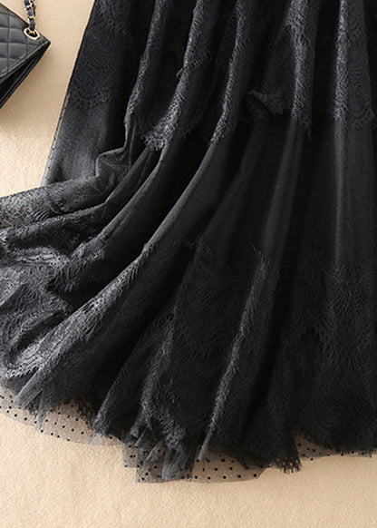 Style Black high waist Patchwork Lace Skirts Spring