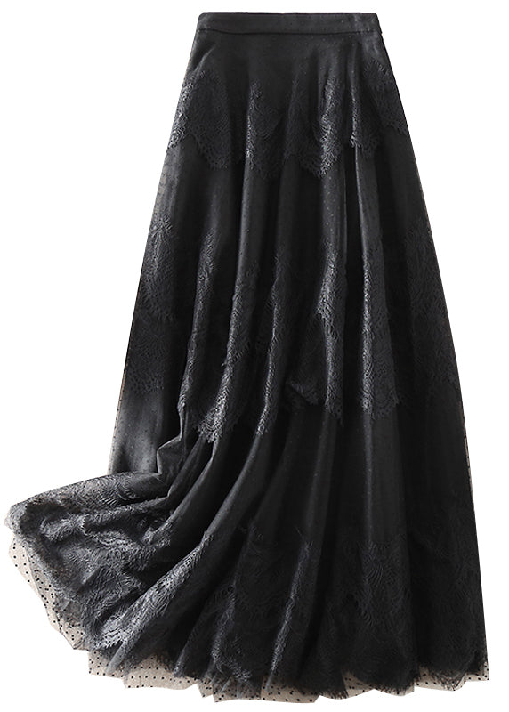 Style Black high waist Patchwork Lace Skirts Spring