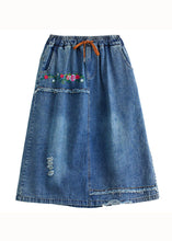 Load image into Gallery viewer, Style Blue Embroideried Pockets Elastic Waist Patchwork Cotton Skirt Summer