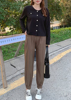 Style Brown High Waist Slim Fit Spandex Beam Pants Fall