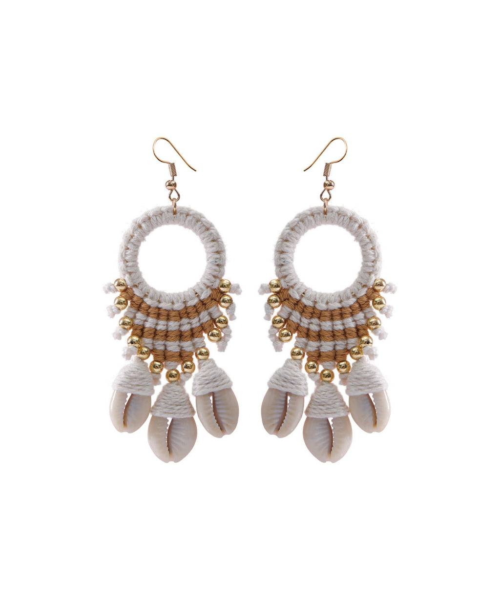 Style Coffee Cotton Thread Shell Holidays Drop Earrings