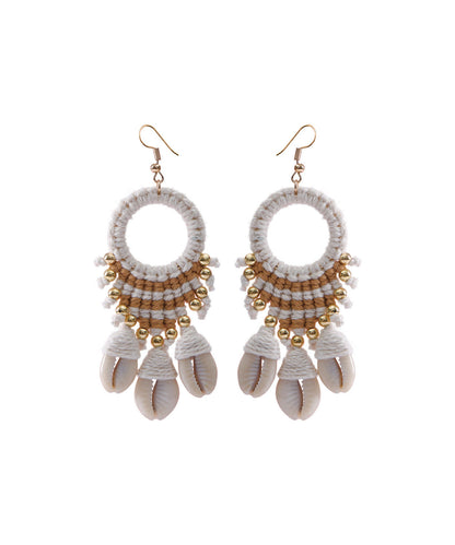 Style Coffee Cotton Thread Shell Holidays Drop Earrings