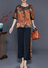 Load image into Gallery viewer, Style Coffee Oversized Patchwork Print Silk Two Pieces Set Summer