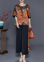 Load image into Gallery viewer, Style Coffee Oversized Patchwork Print Silk Two Pieces Set Summer