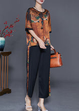 Load image into Gallery viewer, Style Coffee Oversized Patchwork Print Silk Two Pieces Set Summer