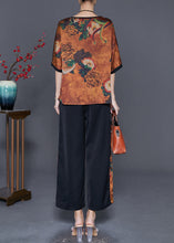 Load image into Gallery viewer, Style Coffee Oversized Patchwork Print Silk Two Pieces Set Summer