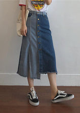 Load image into Gallery viewer, Style Colorblock Asymmetrical Patchwork Tasseled Denim Skirts Summer