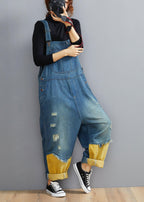 Style Denim Blue Pant Plus Size Spring Hole Jumpsuit Pants