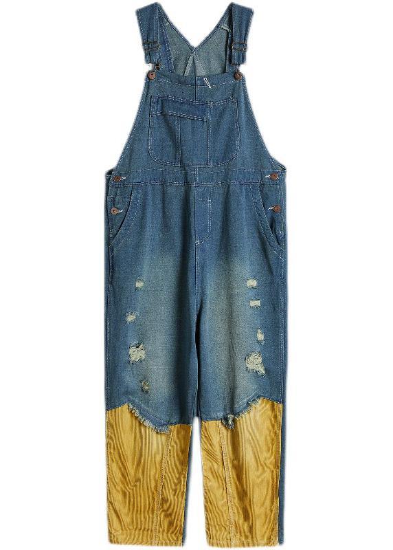 Style Denim Blue Pant Plus Size Spring Hole Jumpsuit Pants