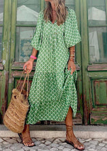 Load image into Gallery viewer, Style Green Print Patchwork Exra Large Hem Party Long Dress Half Sleeve