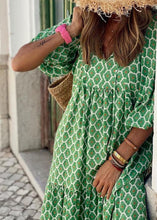 Load image into Gallery viewer, Style Green Print Patchwork Exra Large Hem Party Long Dress Half Sleeve