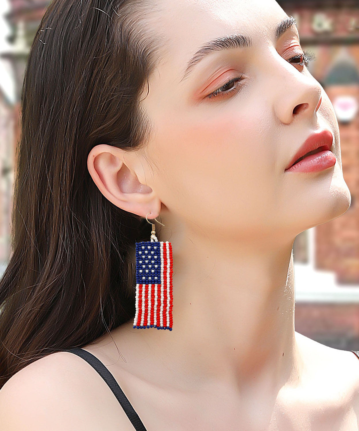 Style Hand Knitting Rice Ball Flag Of The United States Tassel Drop Earrings
