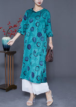 Load image into Gallery viewer, Style Peacock Blue Hooded Print Wear On Both Sides Silk Long Dress Summer